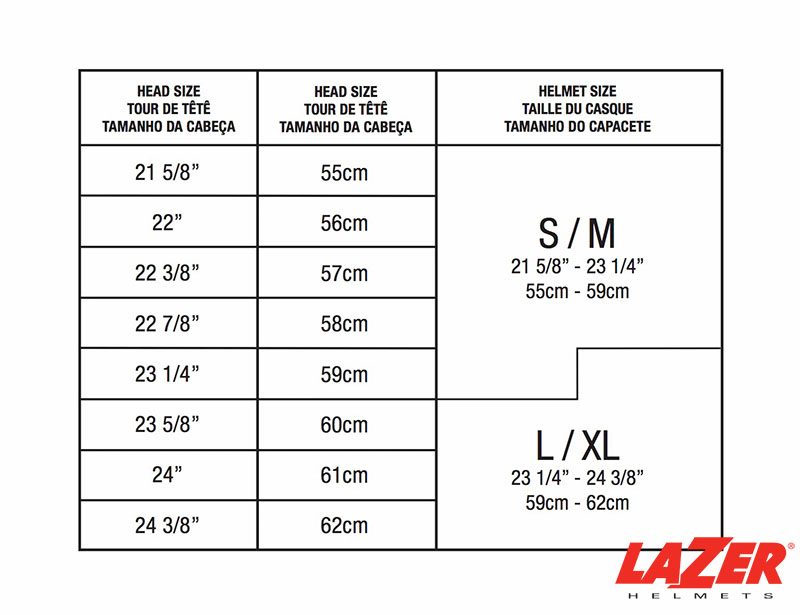 bike helmets size chart