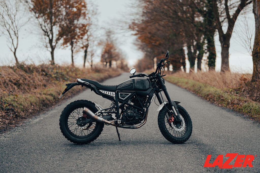 Scrambler motorcycle off-road machine, motorbike parked on a for